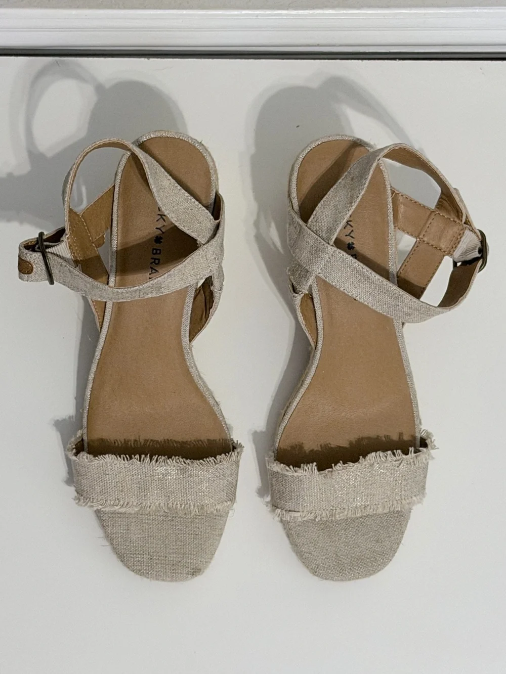 Lucky Brand Linen Espadrille Wedge Sandals | 9 | Ankle Strap Jute Heel